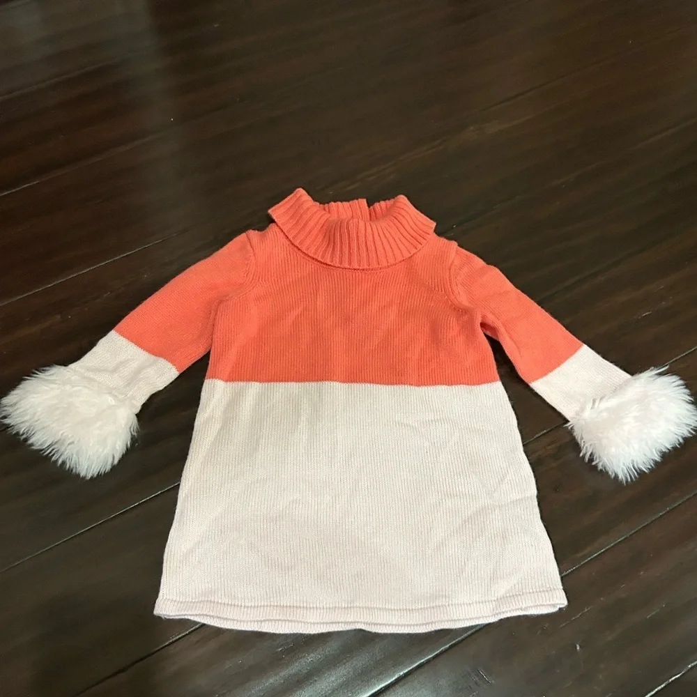 Janie and Jack Coral and Cream Sweater Dress Girls 18-24 months